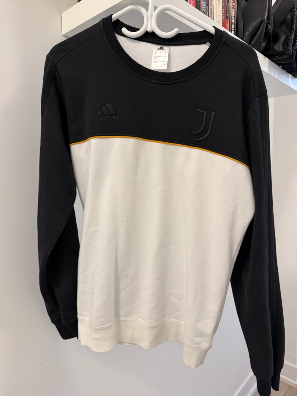 adidas Men’s Black, White & Yellow-Trim Crewneck Sweatshirt